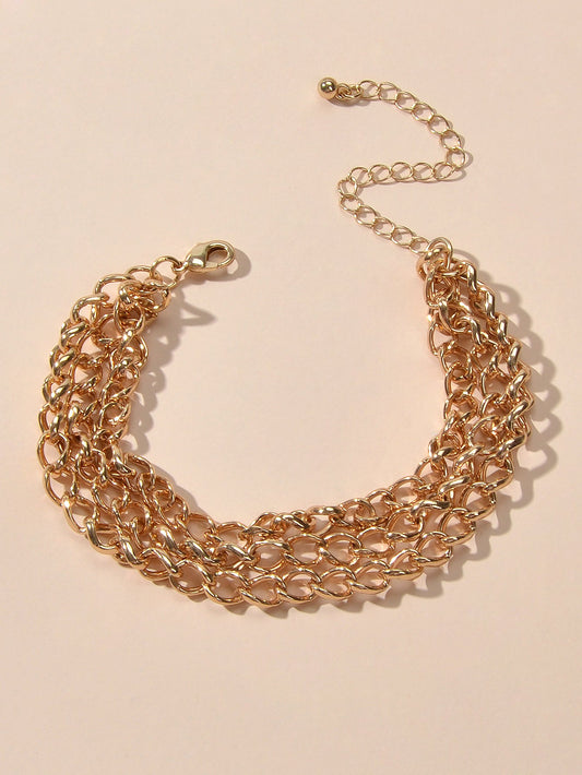 Ladies Jewellery Cool Punk Multi-layer Gold Link Chain Bracelet Bangle for Women-0