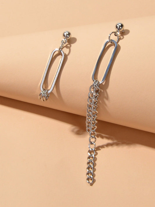 Asymmetric Jewellery Trendy Chain Dangle Pendant Punk Statement Women Earrings-0