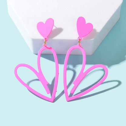 Large Hollow Love Heart Pendant Dangle Earrings for Girls Party Dating Jewellery-9
