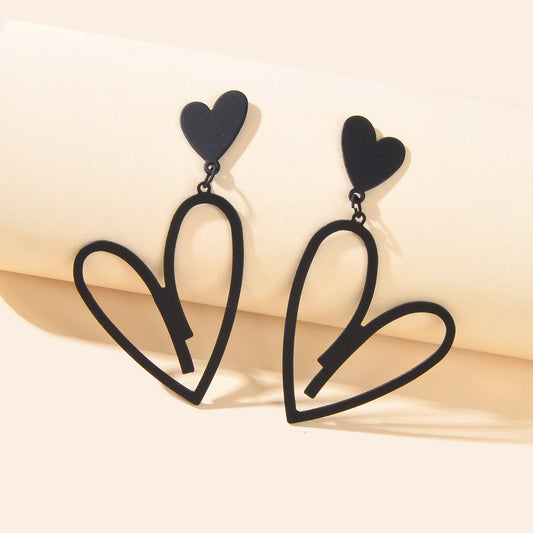 Large Hollow Love Heart Pendant Dangle Earrings for Girls Party Dating Jewellery-0