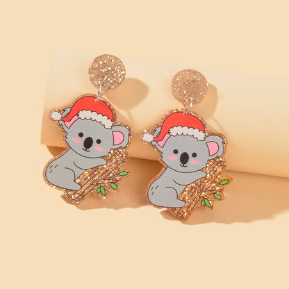 Christmas Gift Series Jewelry Shiny Acrylic Koala Chunky Party Fesvital Earrings-0