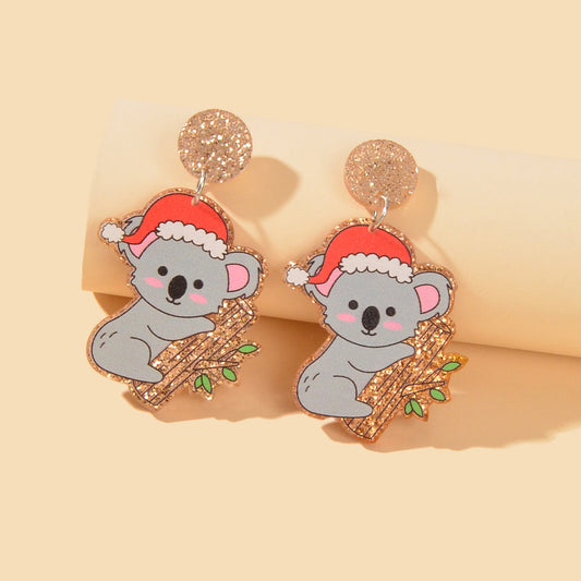 Christmas Gift Series Jewelry Shiny Acrylic Koala Chunky Party Fesvital Earrings-0