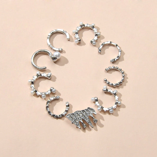 9pcs Silver Ear Cuffs Clip On Cuff Earrings Cartilage Helix Wrap Ear Jewelry Set-0