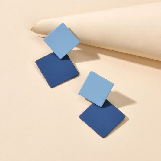 Chic Colourful Enamel Square Simple Geometric Stud Earrings Statement Jewellery-0