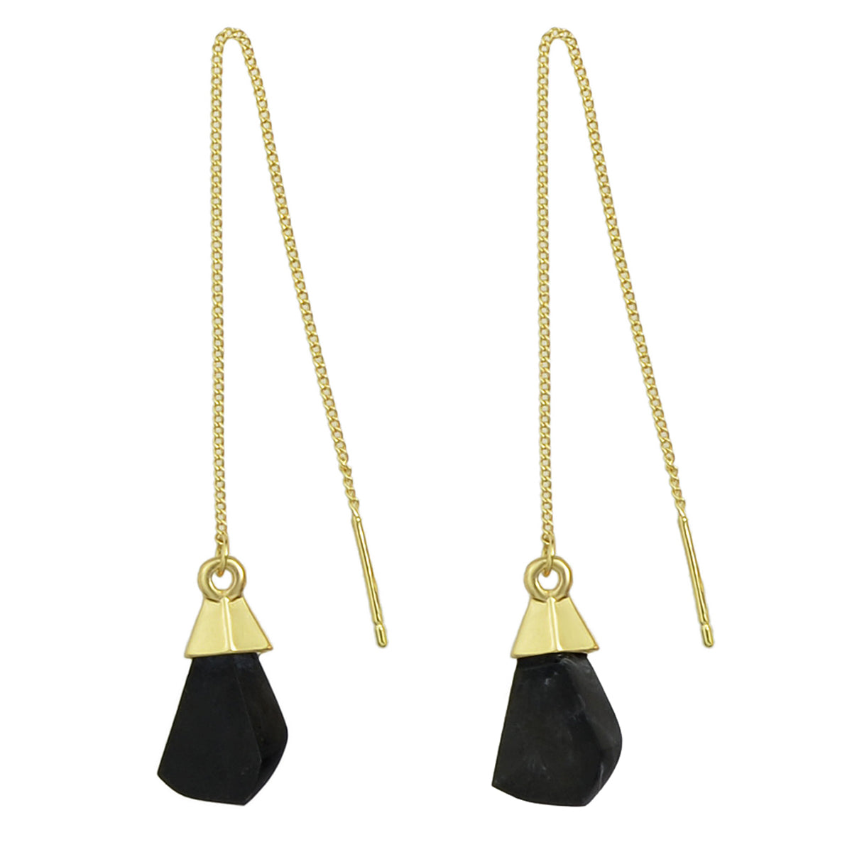 Ethnic American Jewellery Long Chain Black White Stone Boho Chic Dangle Earrings-0