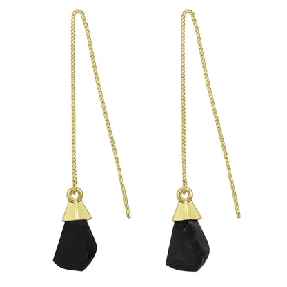 Ethnic American Jewellery Long Chain Black White Stone Boho Chic Dangle Earrings-0
