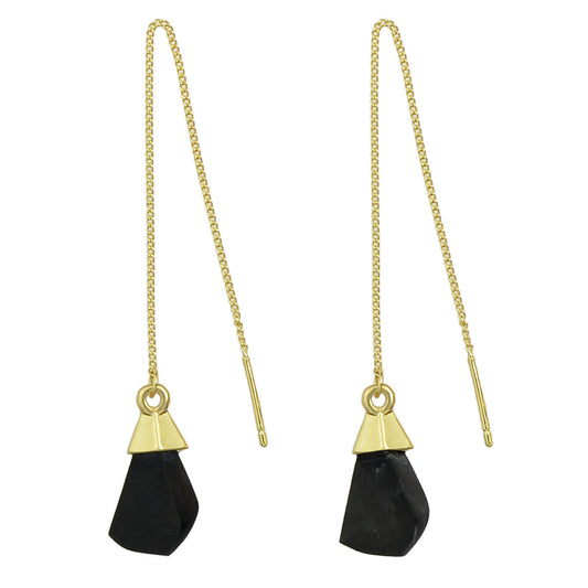 Ethnic American Jewellery Long Chain Black White Stone Boho Chic Dangle Earrings-0