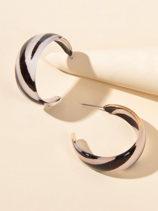 Statement Jewelry Geometric Pattern Acrylic Chunky Huggie Hoop Pierced Earrings-0