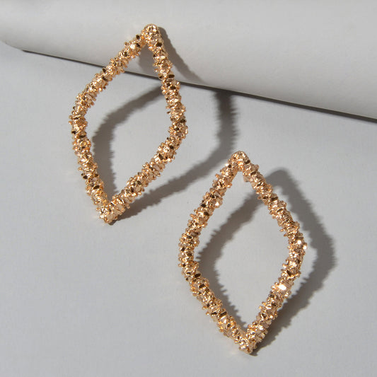 Trendy Gold Plated Rhombus Geometric Pierced Stud Earrings for Women Girls Gift-0