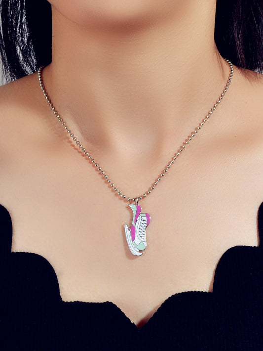 Silver Popcorn chain Colorful Enamel Skates Charm Necklace-0