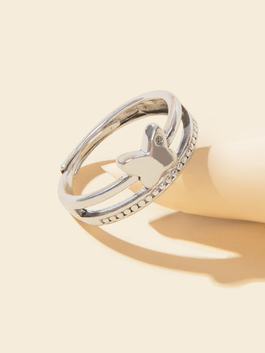Good Quality Band Women Silver Color Double layer Copper Butterfly Finger Ring-0