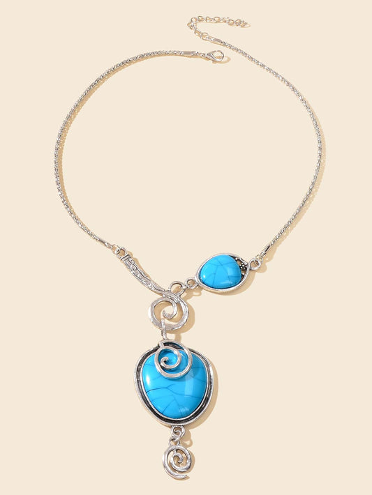 Turquoise Statement Pendant Necklace Antique Silver Jewelry-1