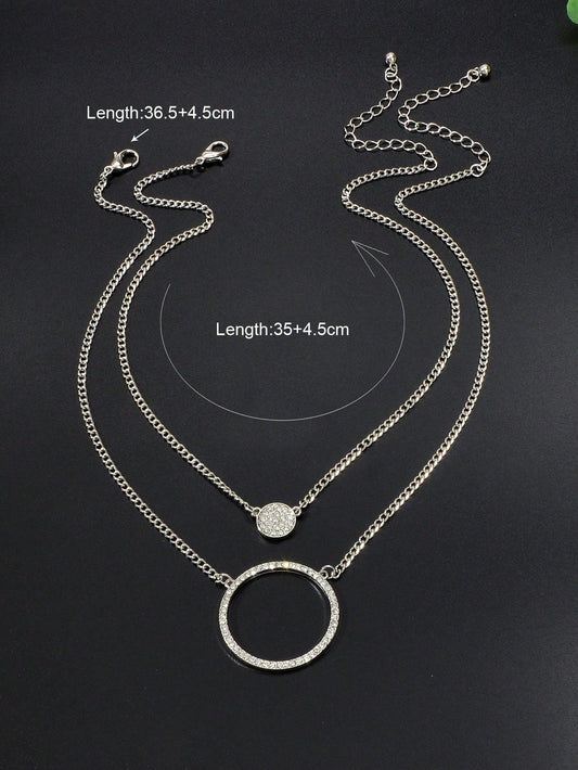 Silver Double-Layered Large Circle Pendant Necklace - Stylish Statement Jewelry-1