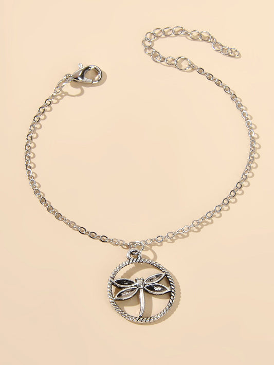 Ladies Jewellery Gold Silver Chain Circle Dragonfly Charm Friendship Bracelet-0