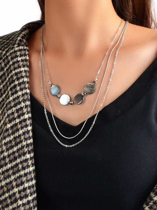 Multi-layer Silver Chain Shell Beads Chain Necklace Party Decoration Jewellery-0