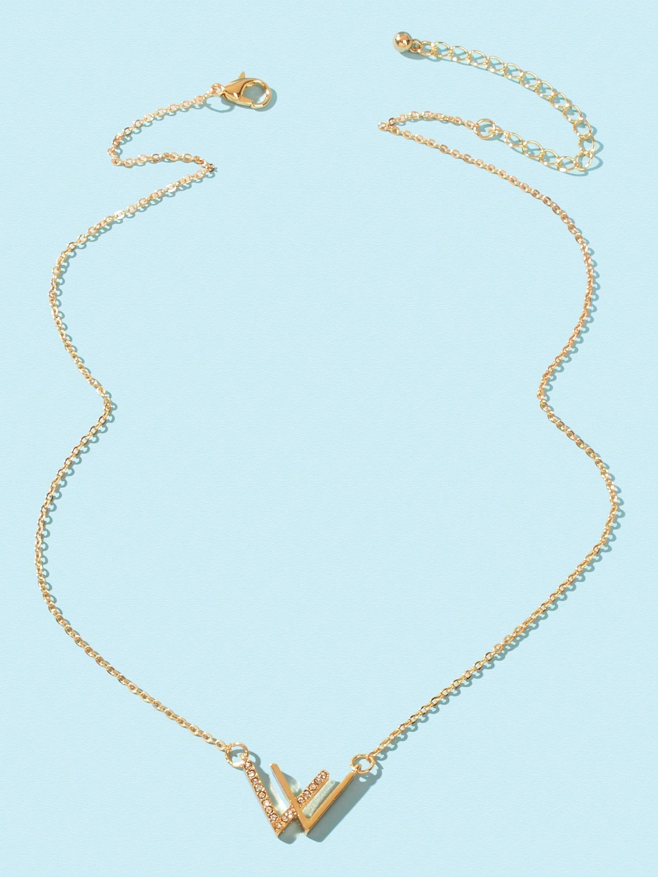 Minimalist Jewelry Rhinestone Decor Silver Chain V Shpe Geometric Charm Necklace-4