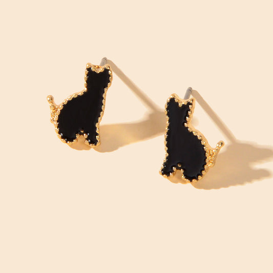 Cute Black Enamel Cat Gold Plated Stud Earrings Animal Jewellery Gift for Women-0