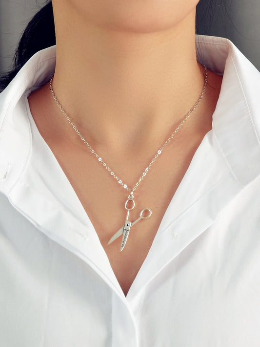 Personality Creative Silver Chain Scissors Designer Stylish Charm Necklace Gift-0