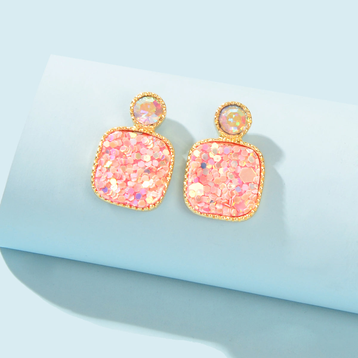 Shining Colourful Sequin Geometric Square Stud Earrings Wedding Dinner Jewellery-4