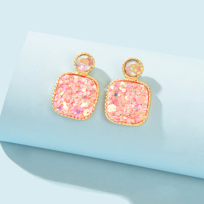 Shining Colourful Sequin Geometric Square Stud Earrings Wedding Dinner Jewellery-4