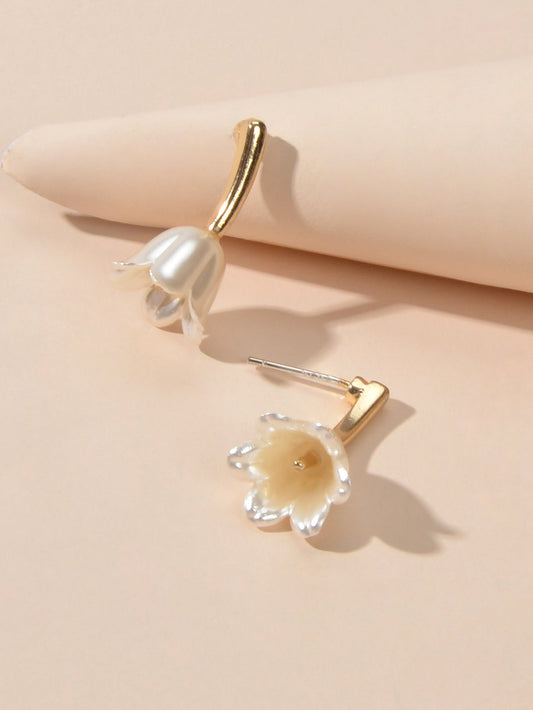 Perfect Engagement Jewellery Metal Pearl Flower Tulip Stud Earrings Accessories-0