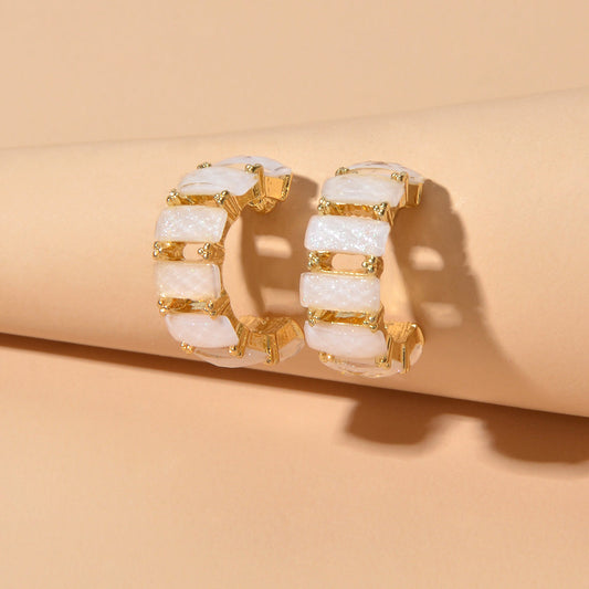 Beautiful Jewelry Resin Decoration Hollow Gold Hoop Huggie Pierced Stud Earrings-0