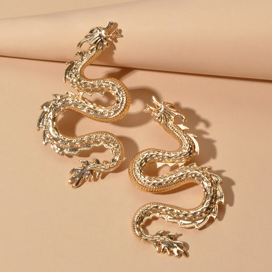 Grunge Rock Gold Silver Unique Chic Metal Dragon Statement Stud Earrings Gift-0