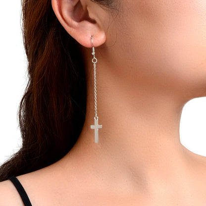 1 Pair Exquisite Long Tassel Cross Charm Earrings Fringe Chain Xmas Ear Jewelry-0