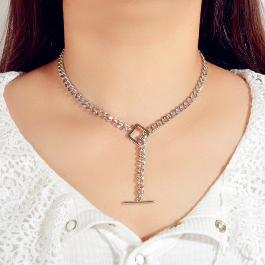 Punk Statment Jewelry Crude Y Lariat Chain Minimalist Square Collar Necklace-0