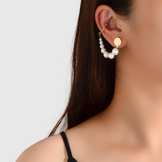 1 pc Cartilage Jewellery Gold Pearl Chain Wrap Ear Cuff Pierced Crawler Earrings-0