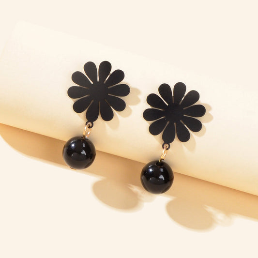 Black Flower Beads Dangle Pierced Personality Earrings Unique Chic Women Gift-0