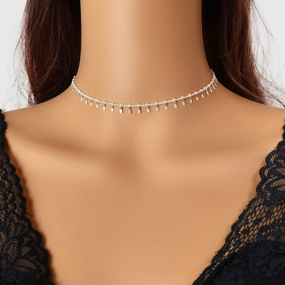 Women Party Decoration Gold Link Chain Clavicle Choker Necklace Short Collar-4