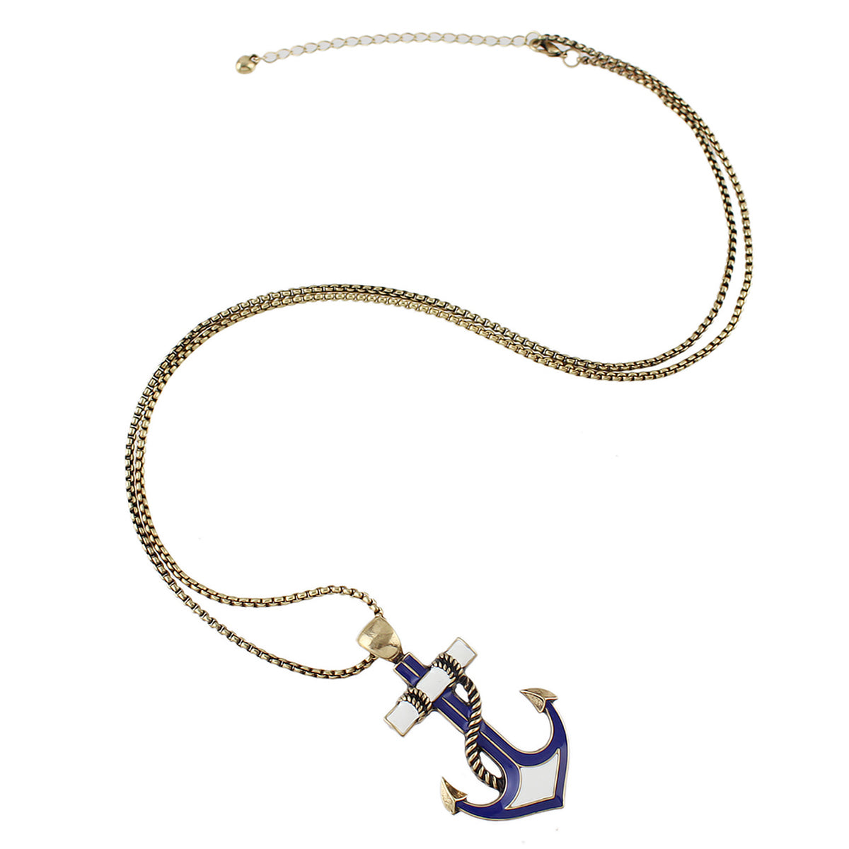 Nautical Jewelry Long Chain White Blue Anchor Pendant Necklace Ocean Accessories-0