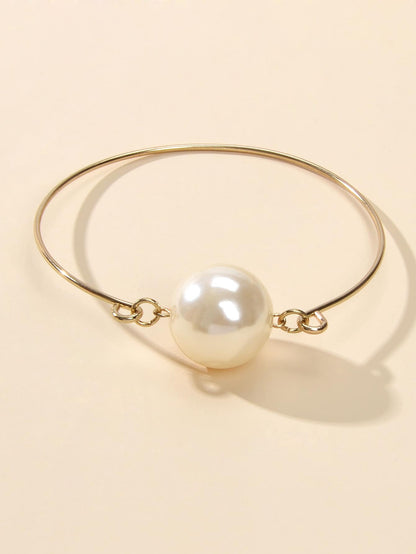 Female Jewellery Big Faux Pearl Decor Golden Bangle Collection Bracelets Women-0