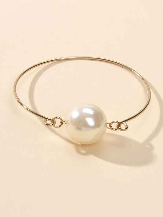 Female Jewellery Big Faux Pearl Decor Golden Bangle Collection Bracelets Women-0
