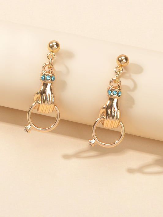 Unique Design Metal Rhinestone Decor Hand with Ring Earrings Women Dainty Gift-0