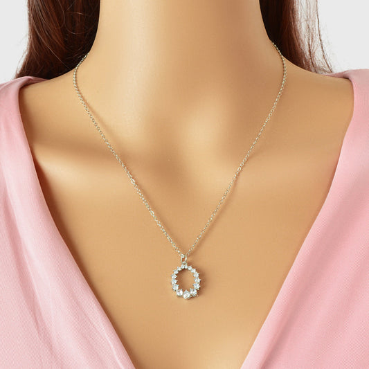 Graceful Cubic Zircon Decor Silver Chain Pendant Necklace Engagement Jewellery-0