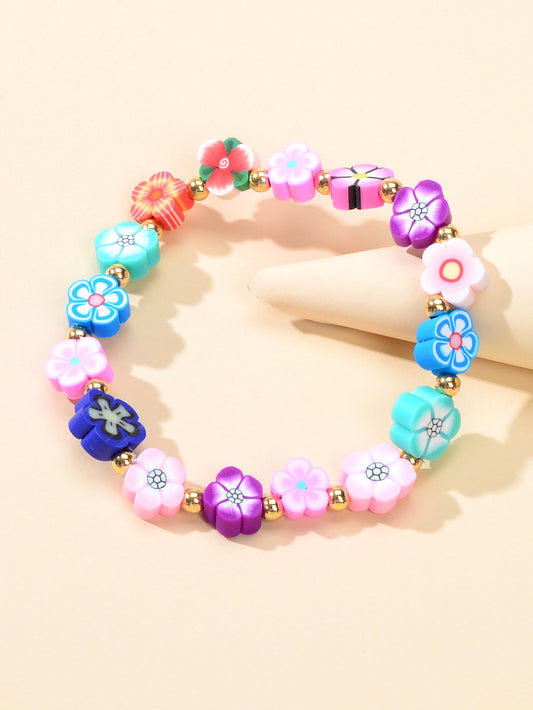 Funny Gifts for Women Multi-colored Random Shape Flower Elastic Bangle Bracelets-0