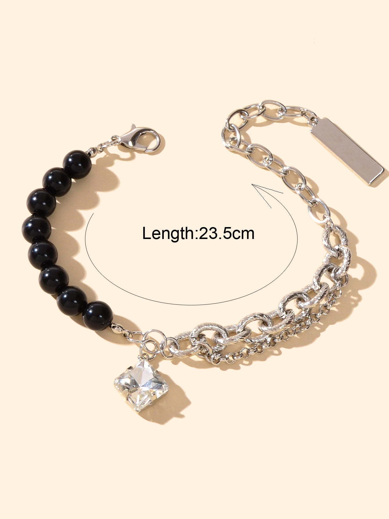 Designer Stylish Multiple Black Beads Silver Chain Square Acrylic Charm Bracelet-1
