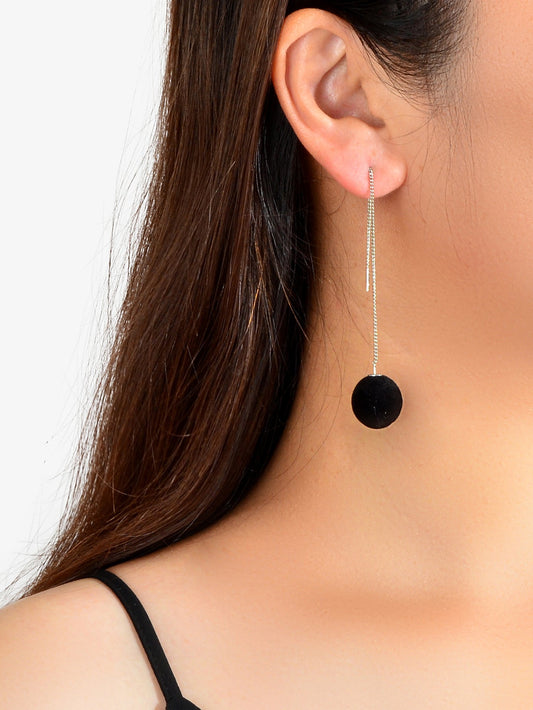Female Jewelry Silver Long Chain Black Red Ball Dangle Earrings Trendy Accessory-0