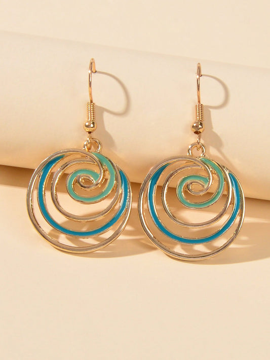 Party Decoration Women Blue Green Gold Circle Dangle Earrings Ladies Jewellery-0