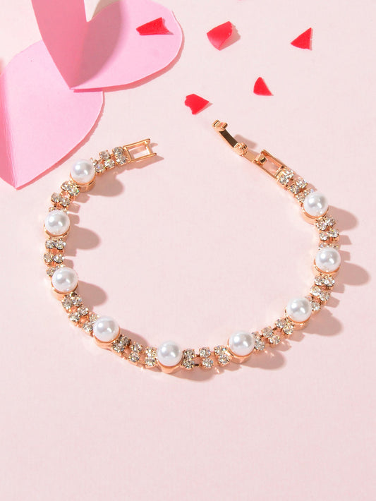 Classic Elegant Handcraft Buckle Bracelet Artificial Pearl Gemstone Wristband-0