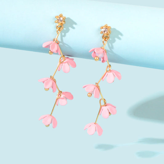 Beautiful Bijoux Pink Flower Pierced Hypoallergenic Dangle Trendy Earrings Gift-0