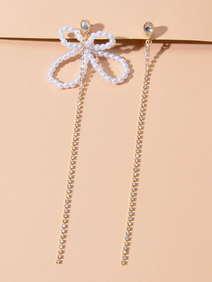 Pearl Butterfly Tassel Dangle Earrings Elegant Playful Jewelry-1