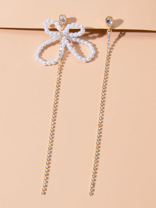 Pearl Butterfly Tassel Dangle Earrings Elegant Playful Jewelry-1