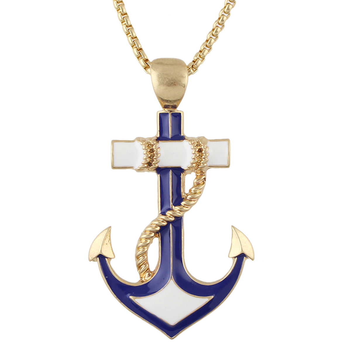 Nautical Jewelry Long Chain White Blue Anchor Pendant Necklace Ocean Accessories-3