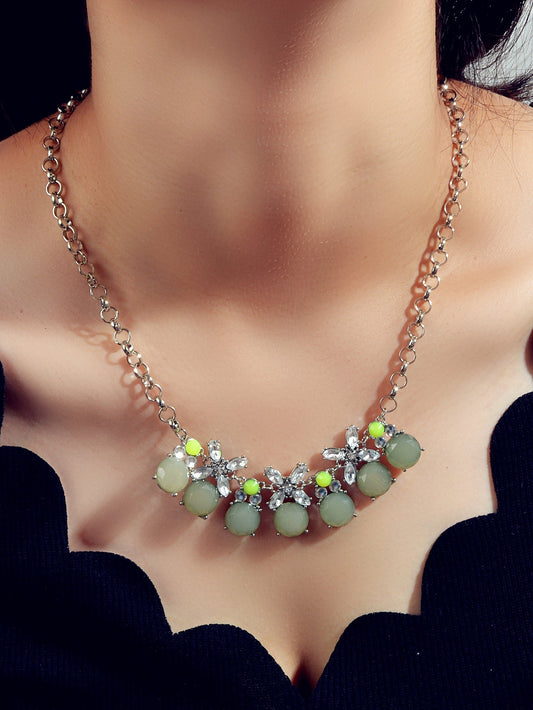 Retro Court Style Acrylic Geometric Flower Chunky Collar Necklace Ladies Jewelry-0