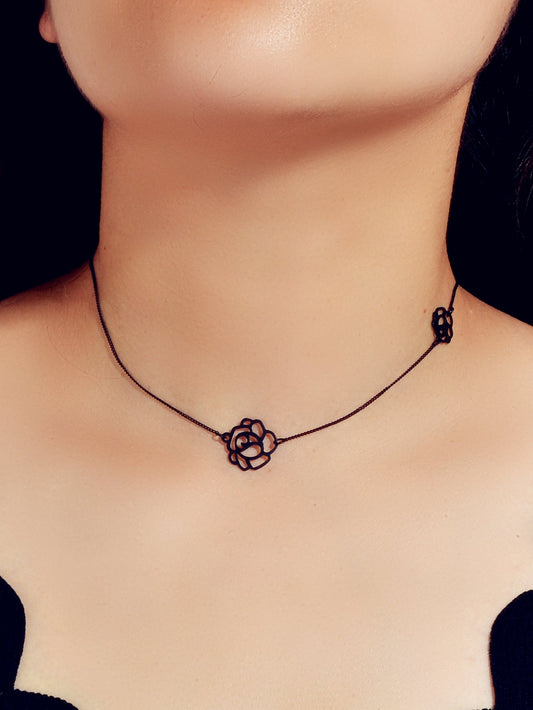 Retro Black Gold Chain Flower Collar Necklace Women Short Choker Accessories-0