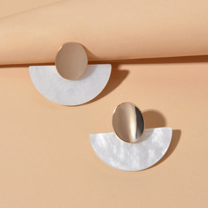 Unique Handmade Lightweight Gold Plated Geometric Fan-shaped Stud Chic Earrings-0