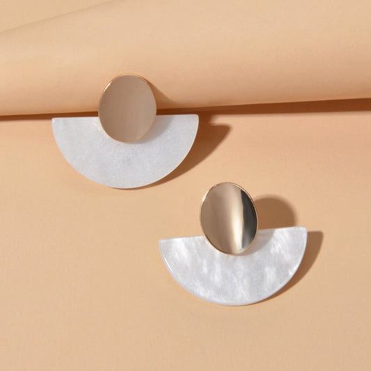 Unique Handmade Lightweight Gold Plated Geometric Fan-shaped Stud Chic Earrings-0